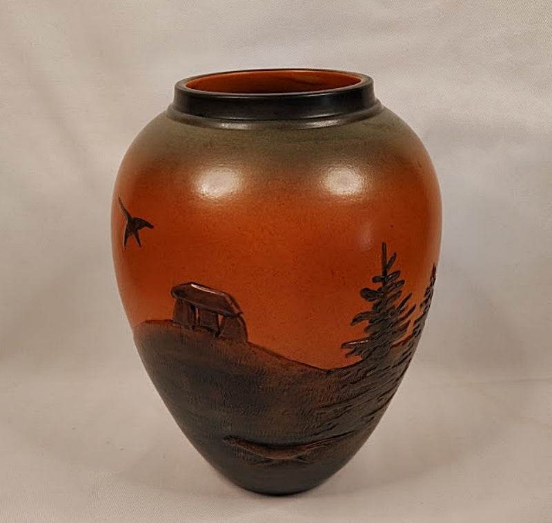 Art Nouveau Peter Ipsen Enke Hand Painted Pottery Vase Front Closeup