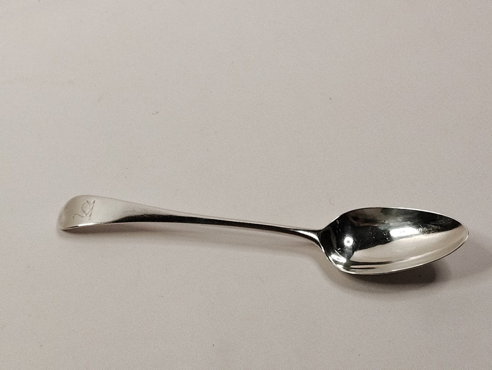 Serving Spoon London England 1785 by George Smith III Engraved Swan lying flat-2