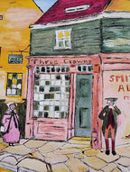 Colonial Philadelphia Scene Original Oil Painting of  Three Crowns Inn