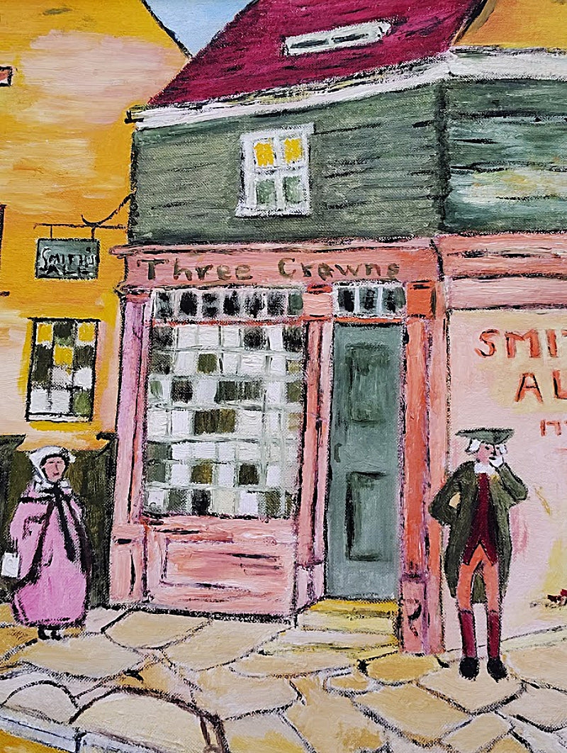 Colonial Philadelphia Scene Original Oil Painting of  Three Crowns Inn