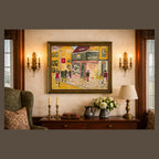 Colonial Philadelphia Scene Original Oil Painting of  Three Crowns Inn