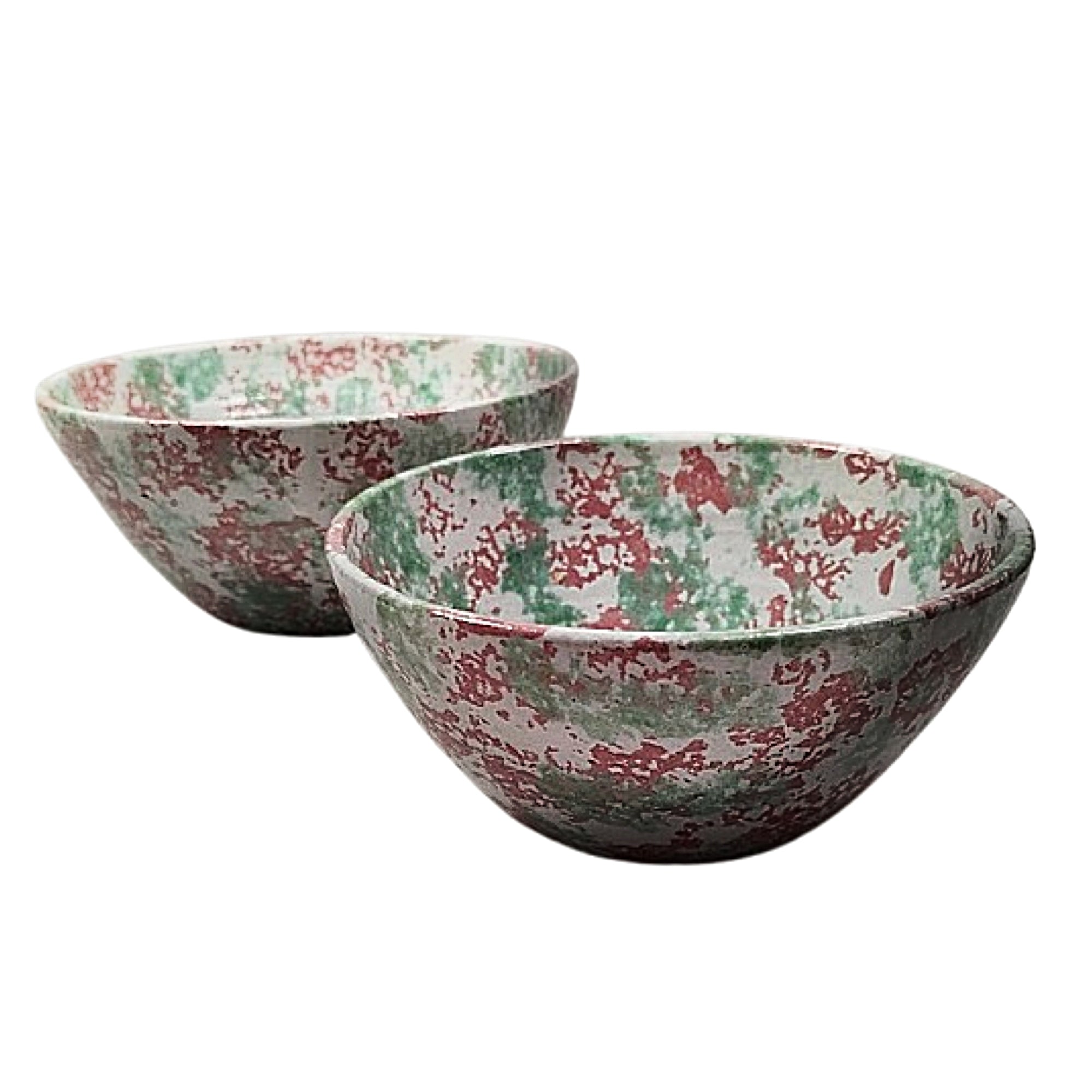 5727-Vintage_SpongeWare_Pottery_Bowls_by_Kenneth_George_of_Cole_Pottery_Sanford_NC_1995-2_bowls_sm_front-lg_back-PYH-2000_x_2000