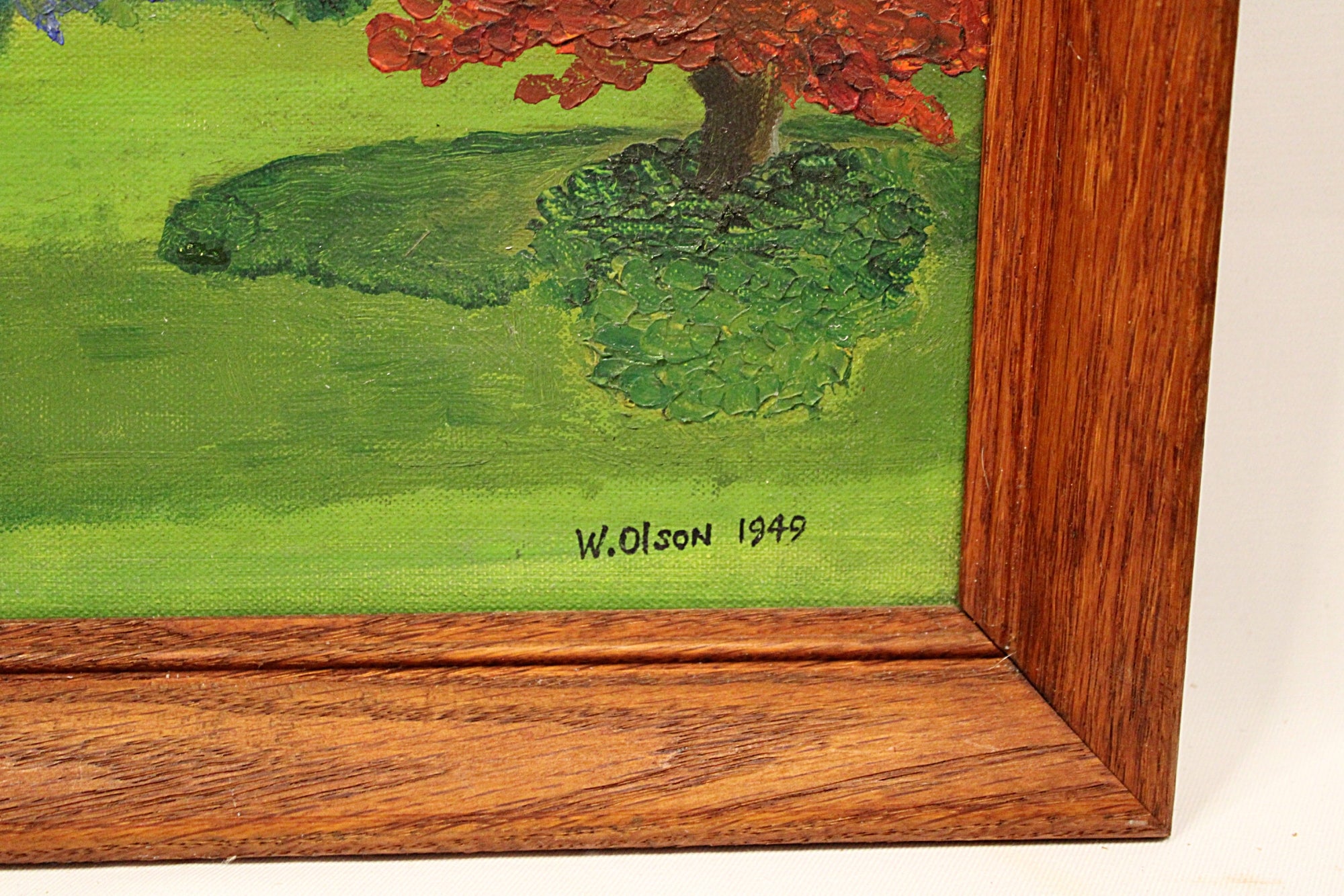 Vintage Oil Painting of House and Gardens Framed & Signed