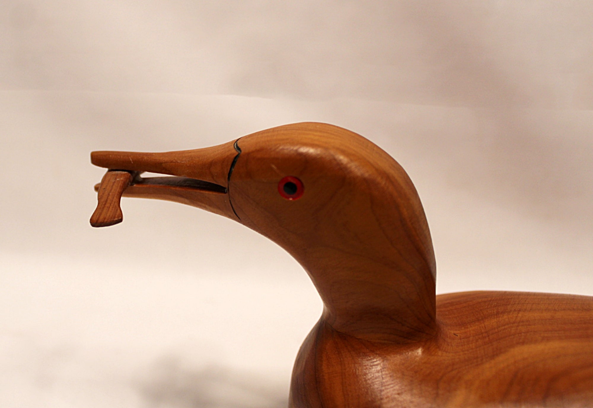 Carved Wooden Loon Decoy with Fish in Mouth