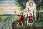 Naive Oil Painting Angel and Barefoot Girls by Reverend Samuel Blimline