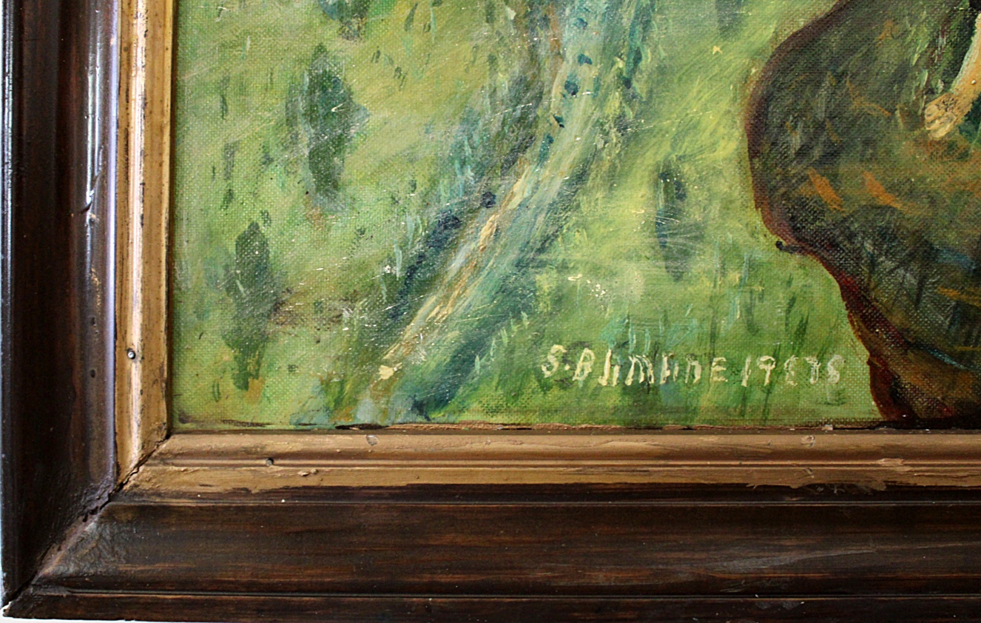 Naive Oil Painting Angel and Barefoot Girls by Reverend Samuel Blimline
