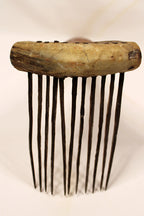 African Textile Tool Wooden Carved Fiber Comb with Forged Iron Spikes