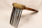 African Textile Tool Wooden Carved Fiber Comb with Forged Iron Spikes