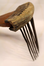 African Textile Tool Wooden Carved Fiber Comb with Forged Iron Spikes