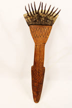 African Textile Tool Wooden Carved Fiber Comb with Forged Iron Spikes