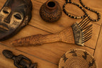 African Textile Tool Wooden Carved Fiber Comb with Forged Iron Spikes