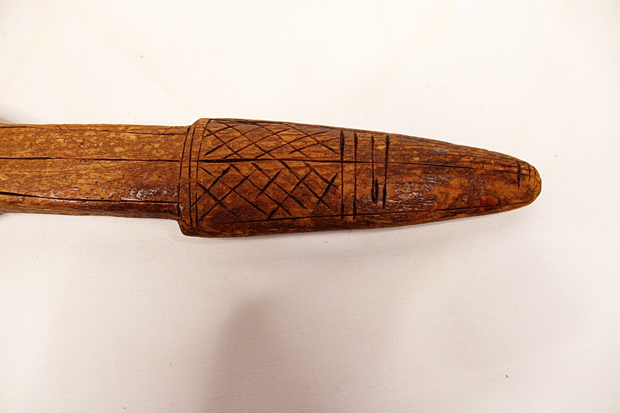 African Textile Tool Wooden Carved Fiber Comb with Forged Iron Spikes