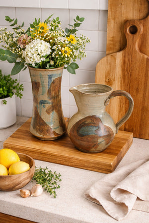 Bill Heyduck Stoneware Pottery Vase and Pitcher 1993 Listed Illinois Ceramics Artist