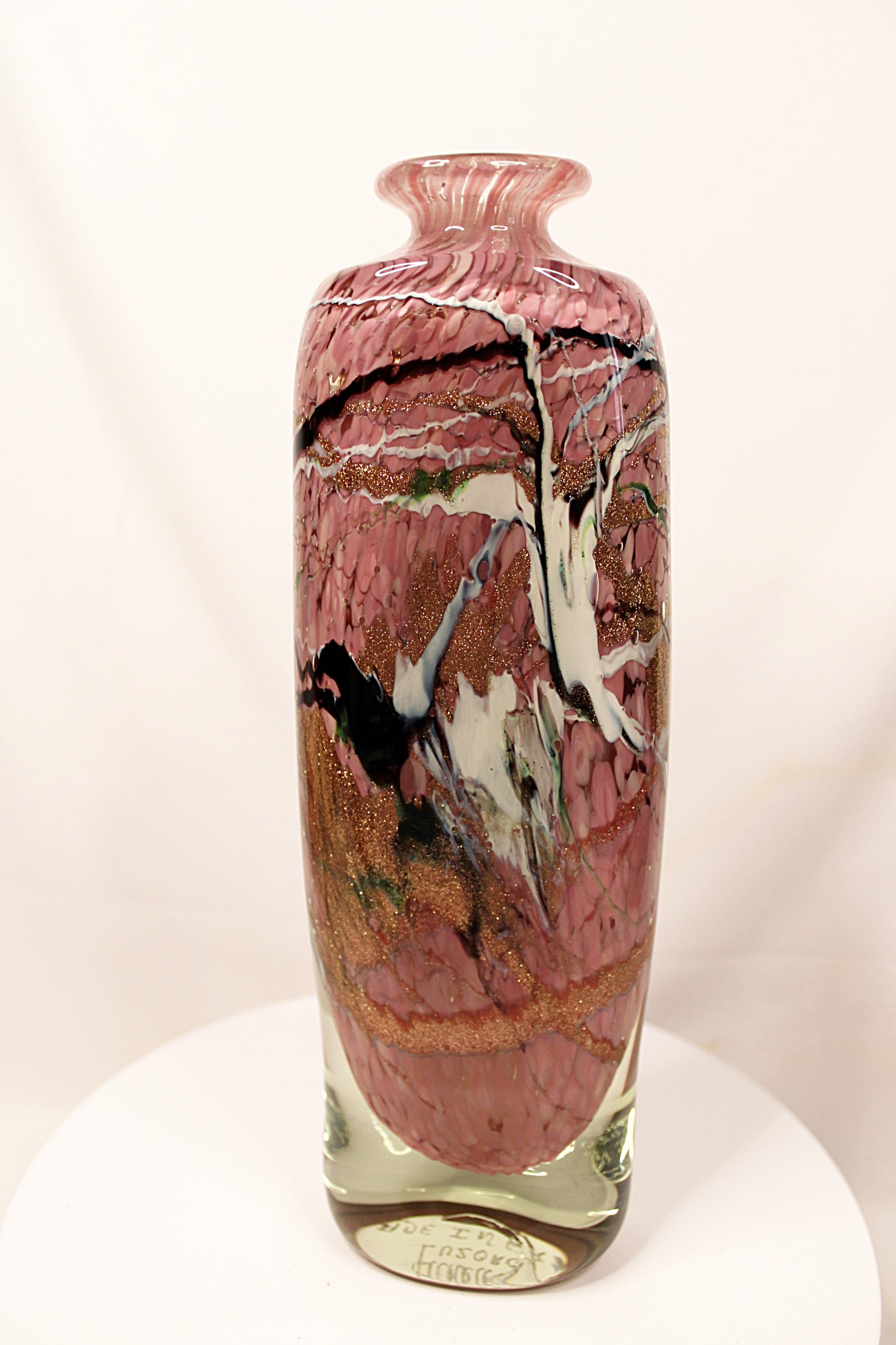 French Art Glass Bottle Vase with Gold Inclusions Handblown Signed Michele Luzoro