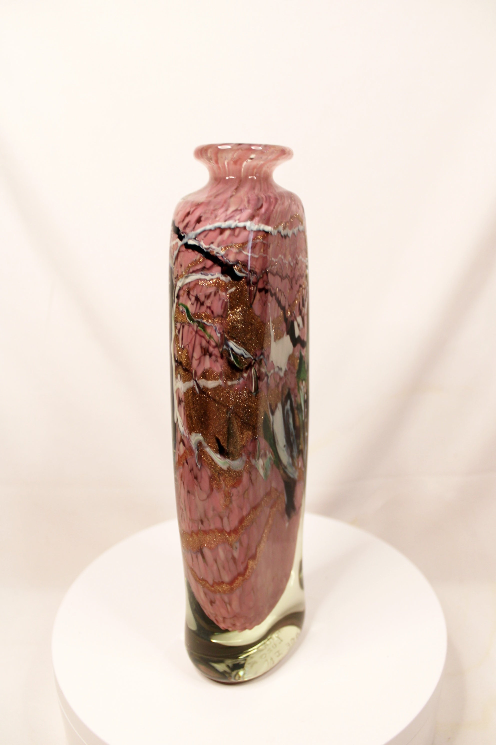 French Art Glass Bottle Vase with Gold Inclusions Handblown Signed Michele Luzoro