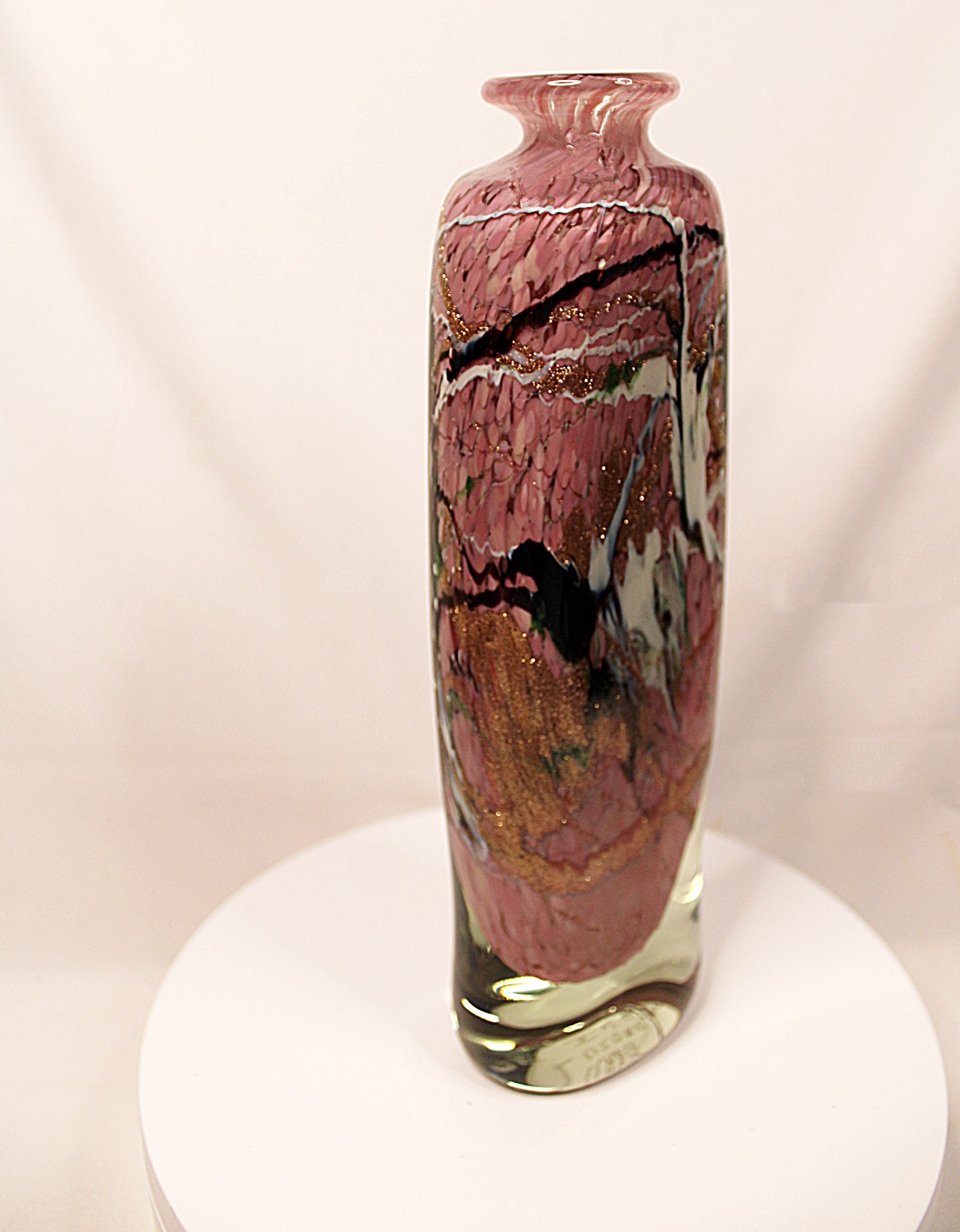 French Art Glass Bottle Vase with Gold Inclusions Handblown Signed Michele Luzoro