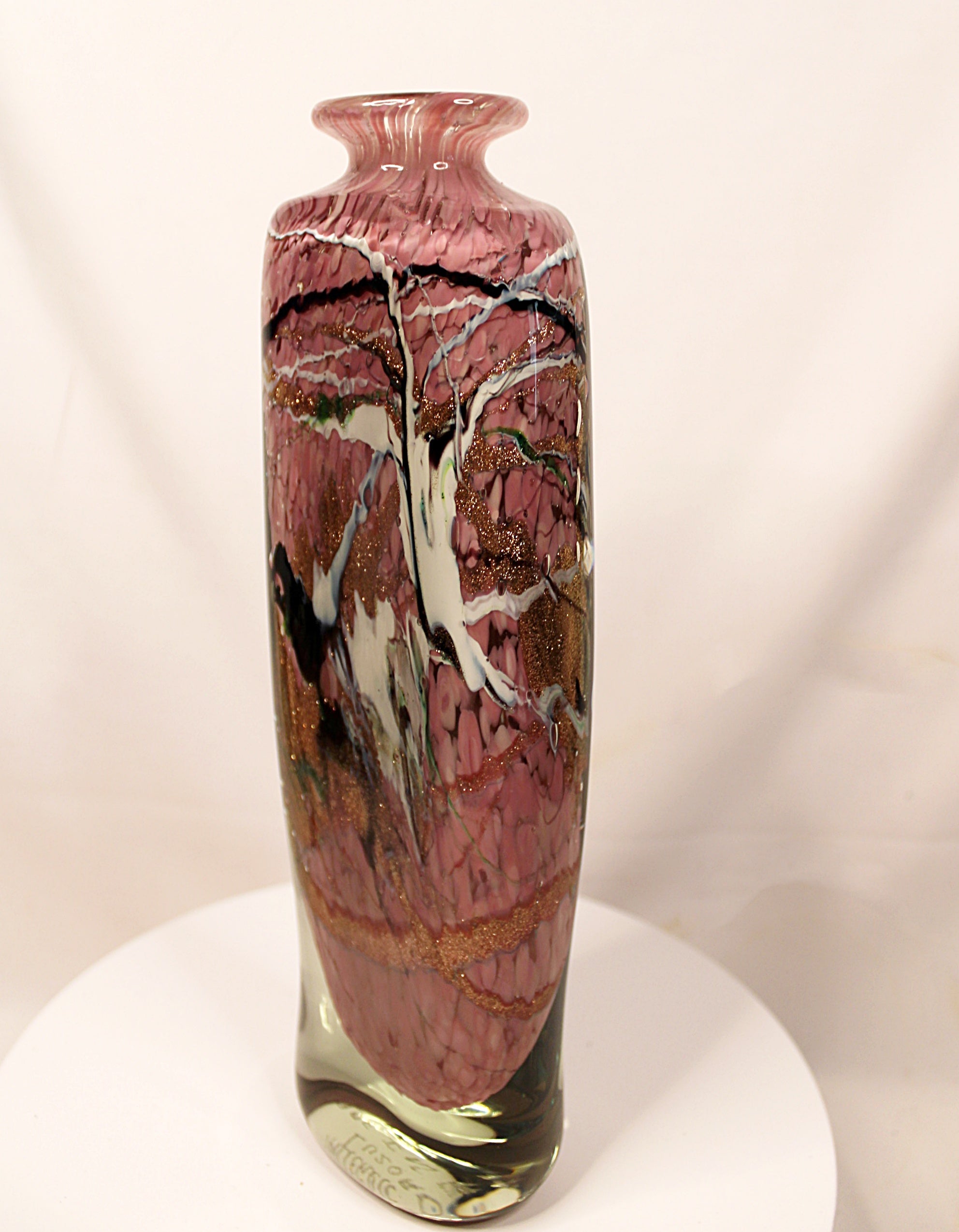 French Art Glass Bottle Vase with Gold Inclusions Handblown Signed Michele Luzoro