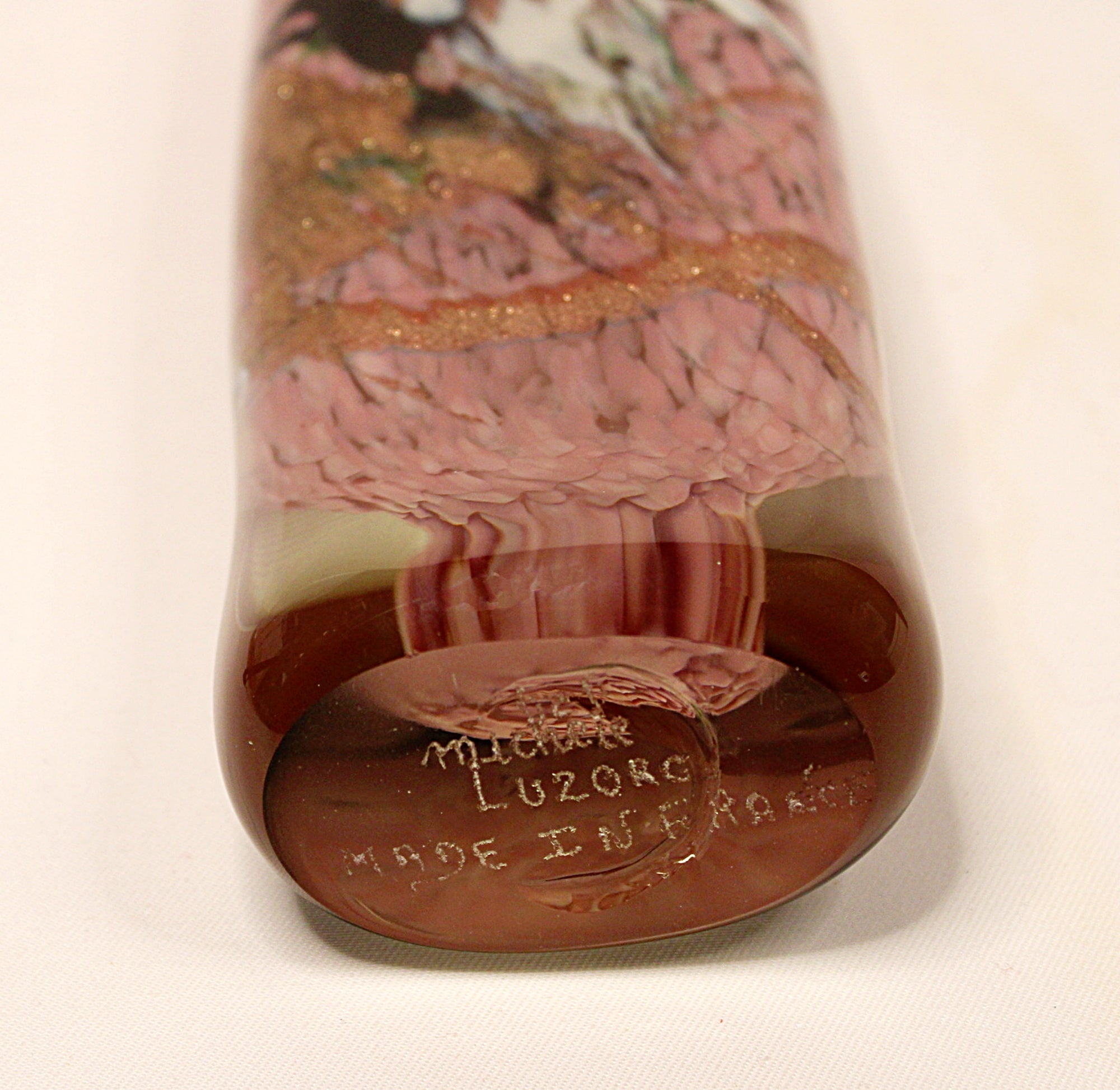 French Art Glass Bottle Vase with Gold Inclusions Handblown Signed Michele Luzoro