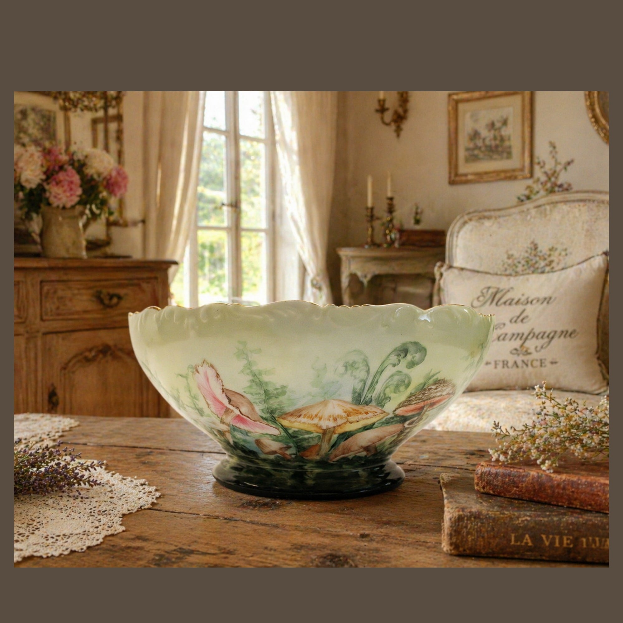 T & V Antique French Art Nouveau Limoges Centerpiece Bowl