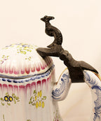 Antique French Faience Lidded Pitcher with Pewter Thumb Lifter