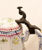 Antique French Faience Lidded Pitcher with Pewter Thumb Lifter