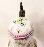 Antique French Faience Lidded Pitcher with Pewter Thumb Lifter