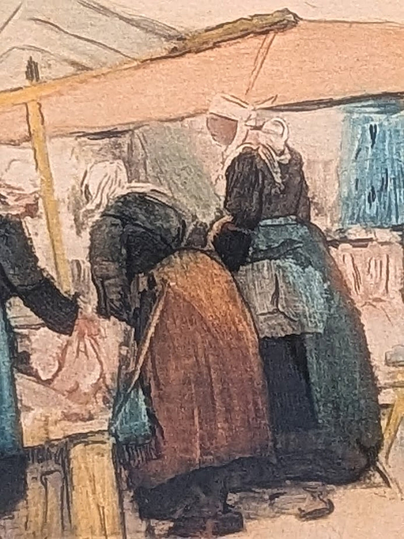 Vintage French Print by HENRI BURON Breton Women at the Market