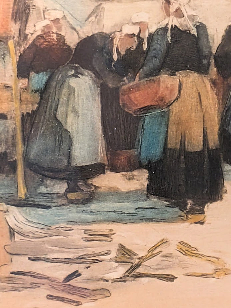 Vintage French Print by HENRI BURON Breton Women at the Market