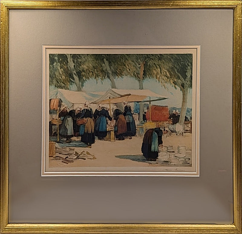 Vintage French Print by HENRI BURON Breton Women at the Market