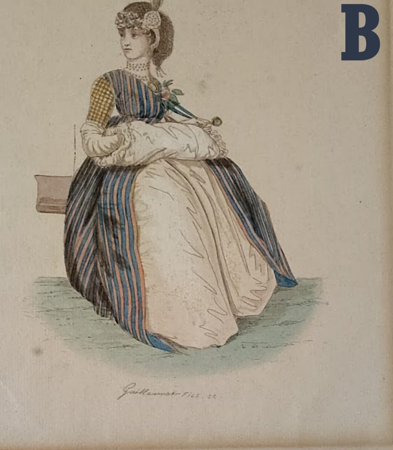 ANTIQUE FRENCH Fashion Plates Four Etchings by Auguste Guillaumot Fils 1879 Ladies in Empire Costumes Hand Colore