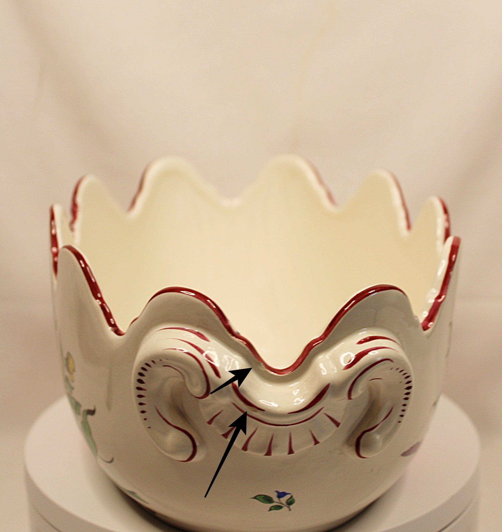 1892 French Faience Jardiniere K and G Luneville Old Strasbourg Pattern Rare