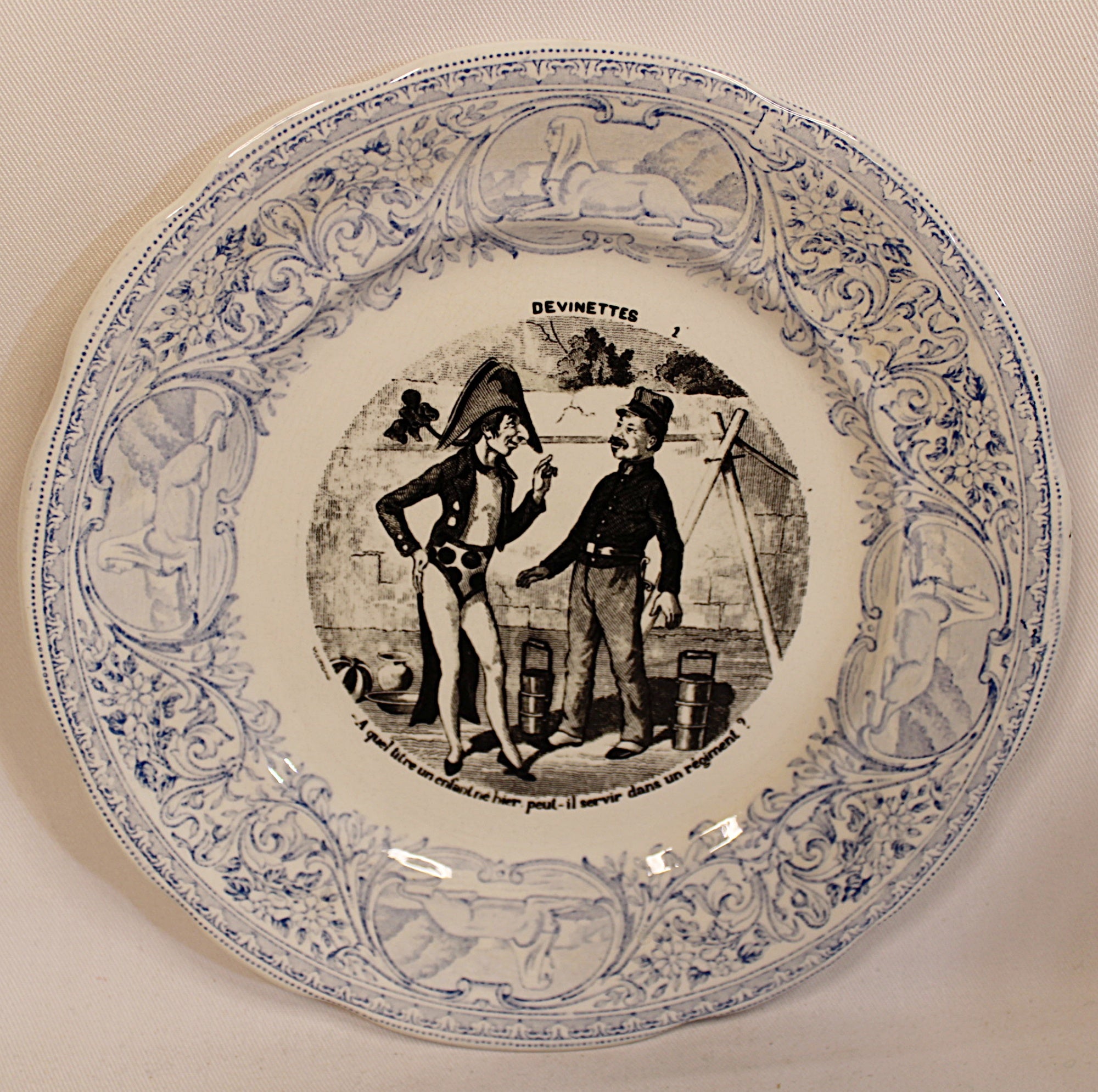 French  Antique Faience Conversation Plates  Set of Three