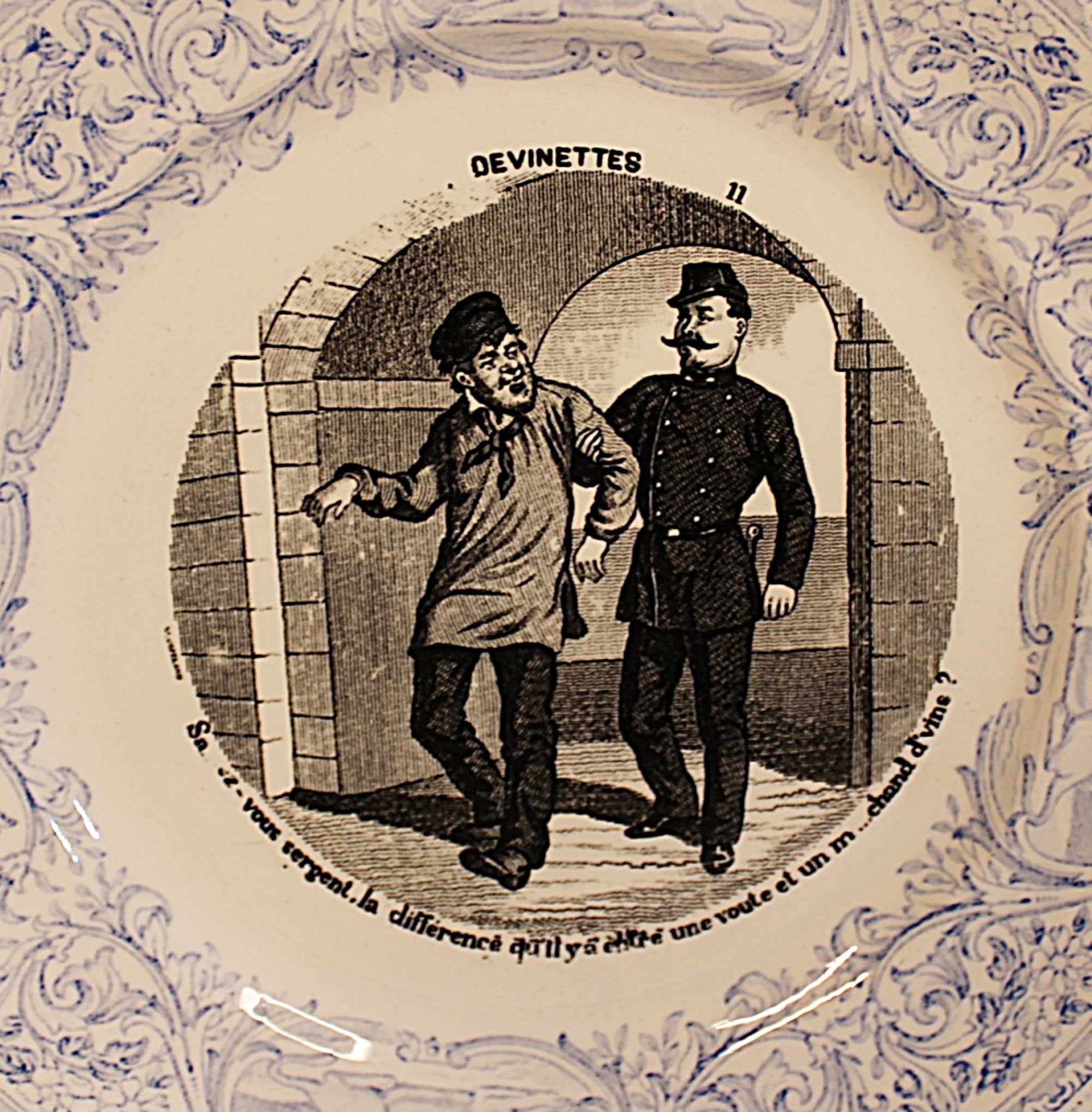 French  Antique Faience Conversation Plates  Set of Three