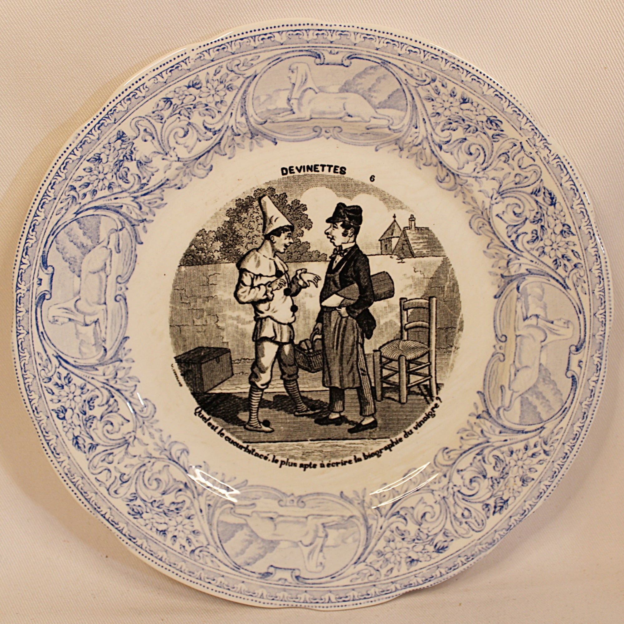 French  Antique Faience Conversation Plates  Set of Three