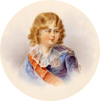 Portrait of a young boy in historical attire with a decorative sash on a beige background Young Napoleonll