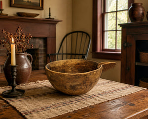 Make-Do Repair Early American Treen Primitive Hand Carved Wood Bowl