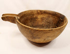Make-Do Repair Early American Treen Primitive Hand Carved Wood Bowl  on white background