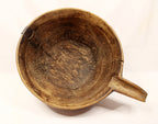 Make-Do Repair Early American Treen Primitive Hand Carved Wood Bowl  inside bowl tilted front.
