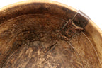 Make-Do Repair Early American Treen Primitive Hand Carved Wood Bowl  inside bowl iron strip repair
