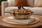 Antique Lidded Sponged Pottery Box from Germany on Coffee Table with Book