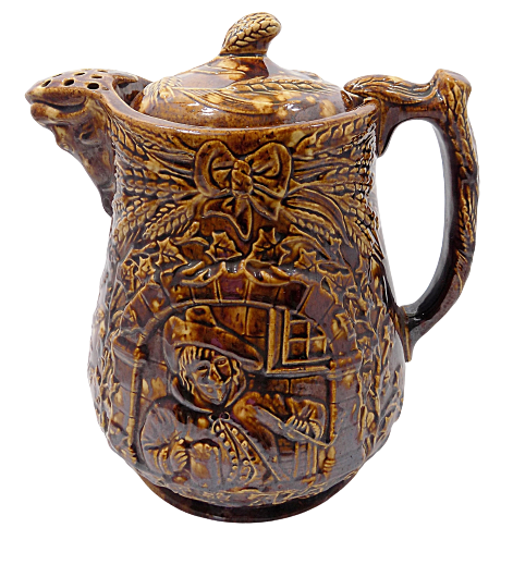Antique Rockingham Glaze Yellow Ware 7 Pound Lidded Pitcher E. and W. Bennett Pottery Attribution Baltimore