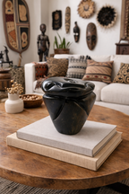African Shona Owl Sculpture Art Black Serpentine Stone