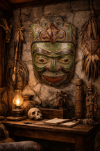 Indigenous Vintage Wall Mask Carved and Painted