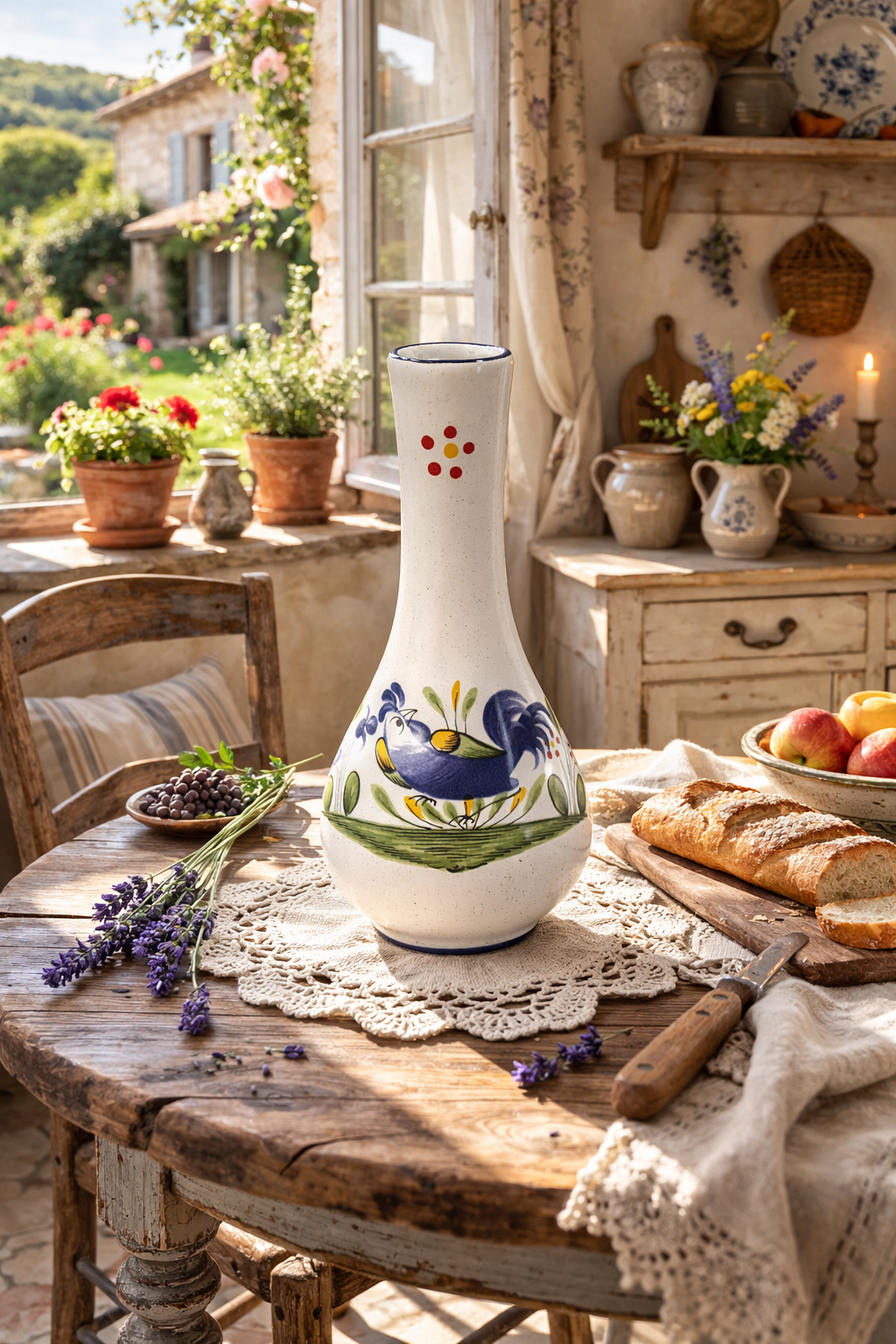 French Faience Vase  Les Coqs by Keller and Guerin 1880 -  1922