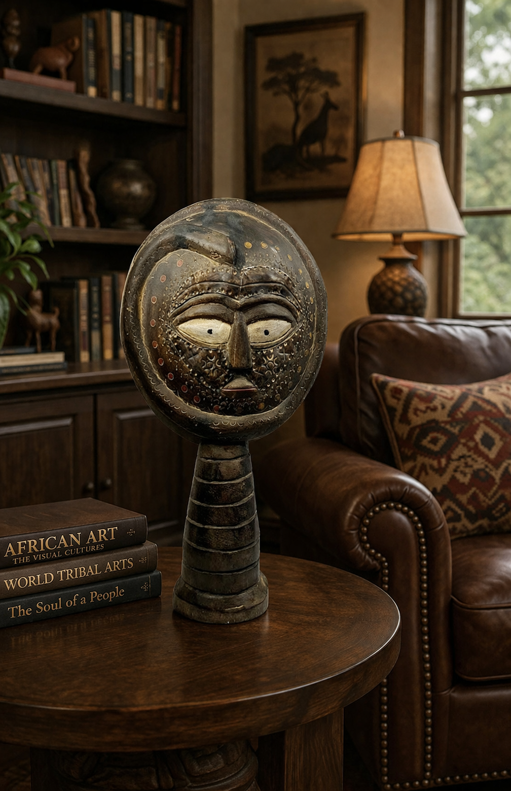 African Carved Figure with Snake