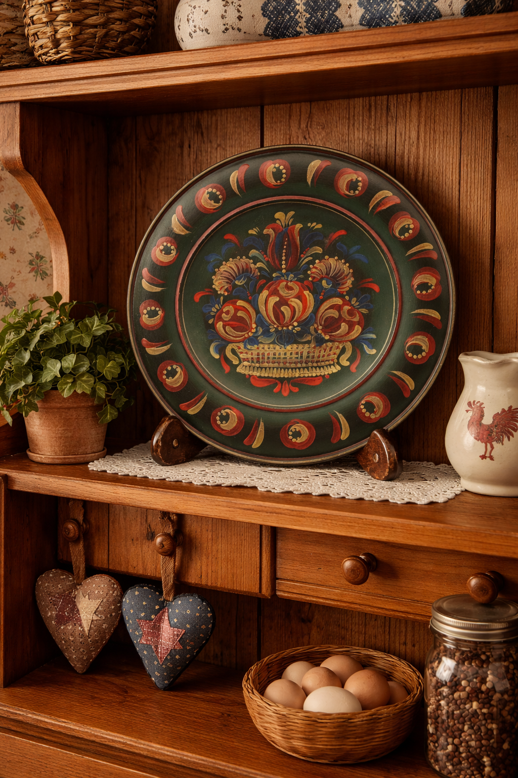 Folk Art Wooden Wall Plate Pennsylvania Dutch