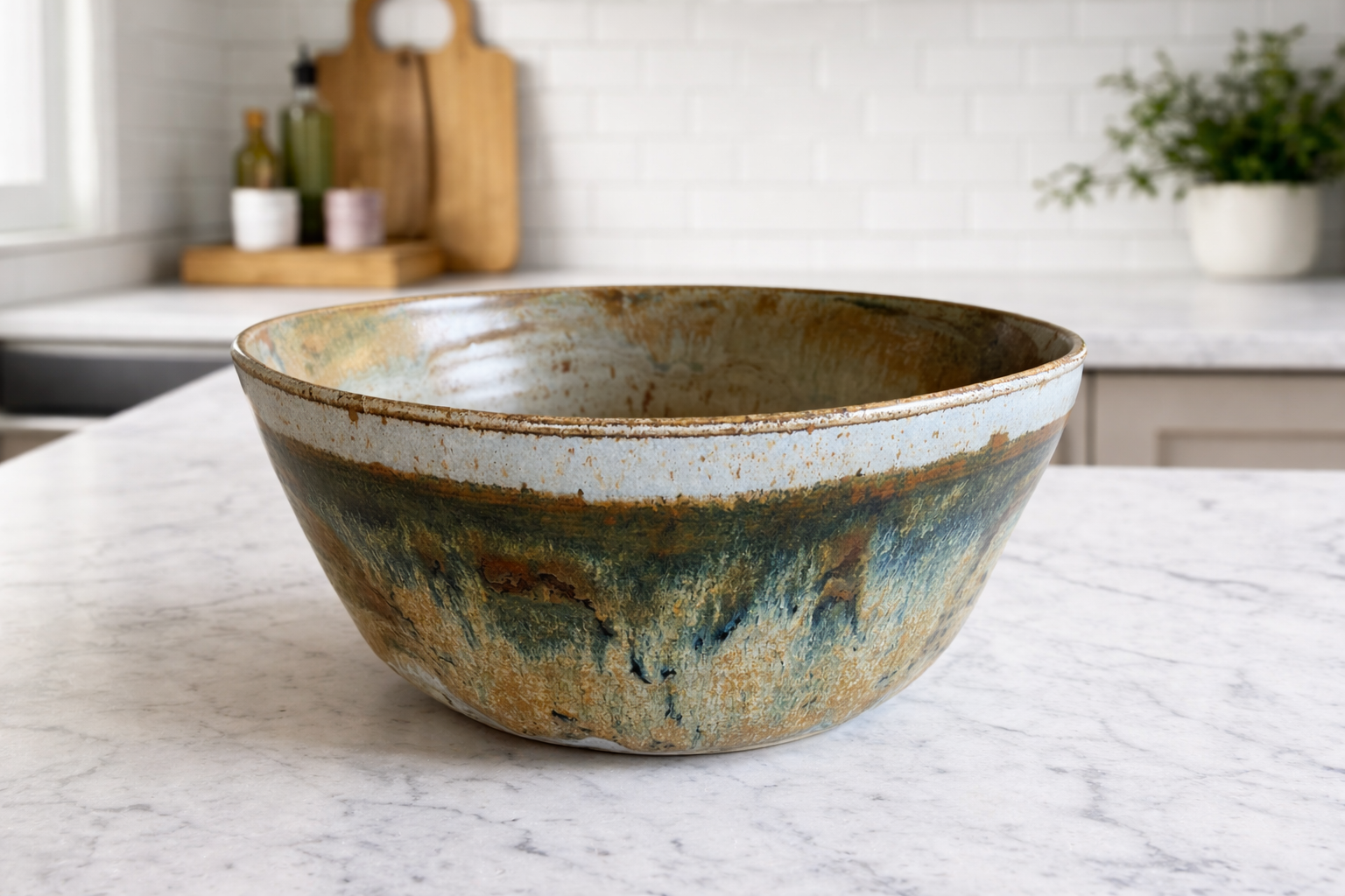 Studio Pottery Bowl Large Ombre Glazes Signed