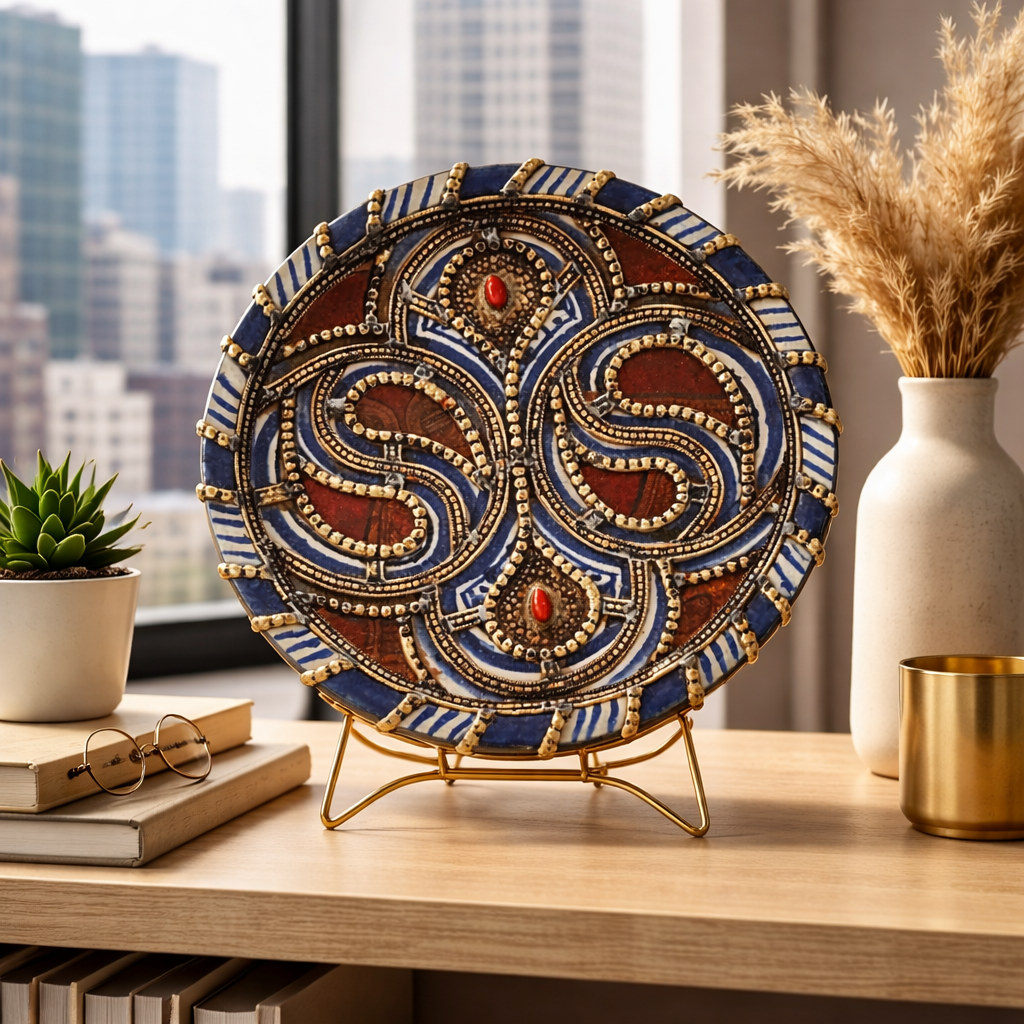 Antique Moroccan Pottery Dish with Cabochons