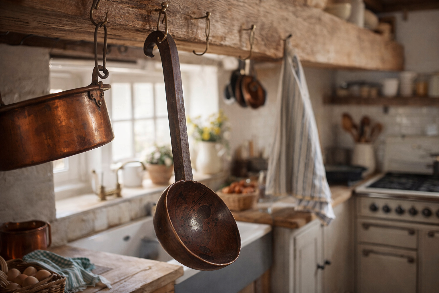 1800s Wooden Ladle Painted and Carved