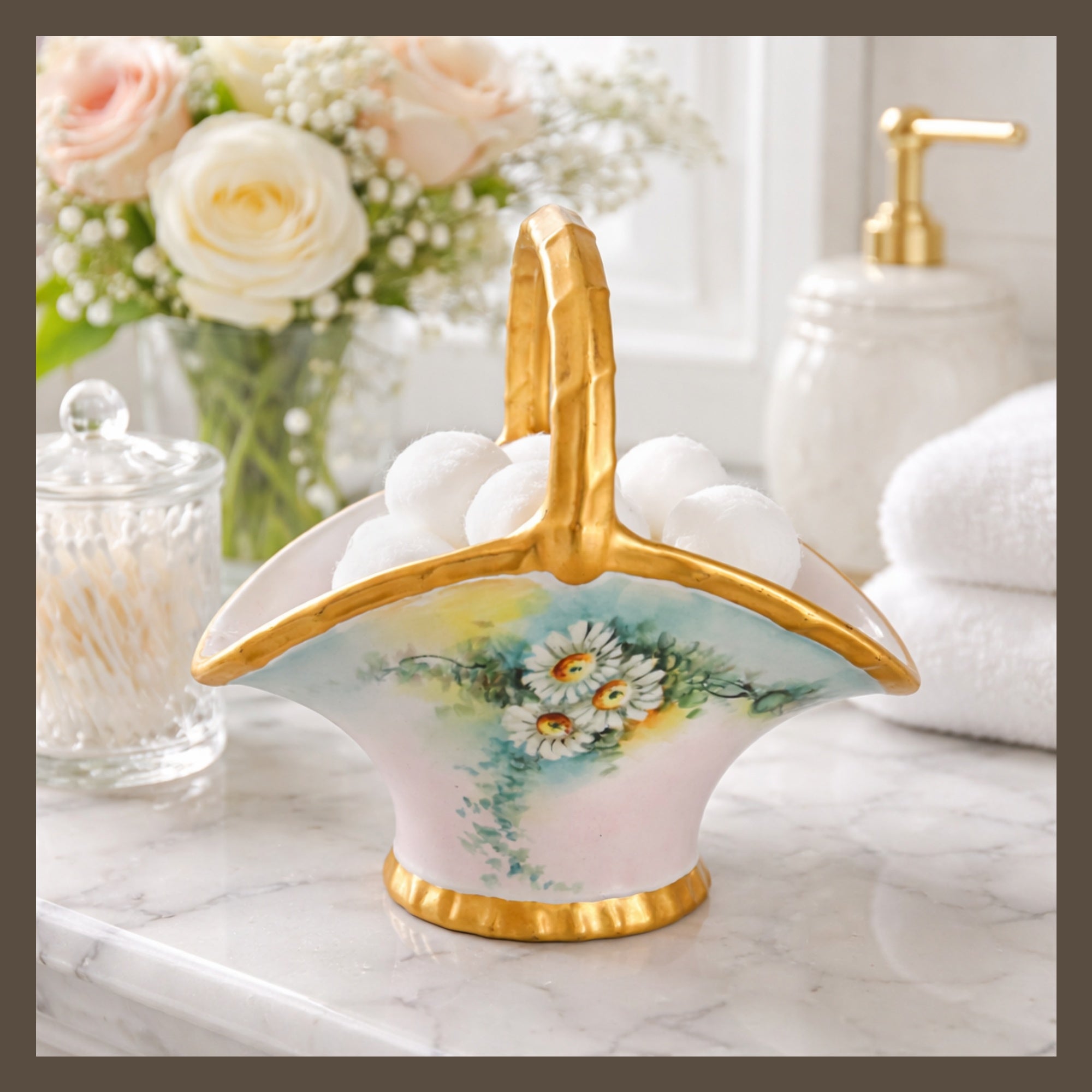 Hand Painted and Gilded German Porcelain Basket